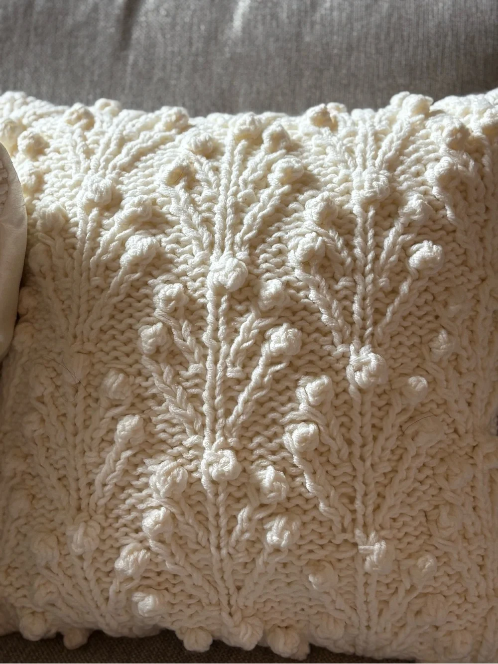 Knit Bobble Throw Pillow Set in Cream